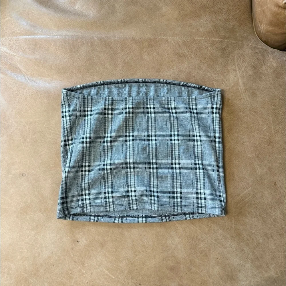 NWT American Eagle Gray Plaid Tube Top Size Large